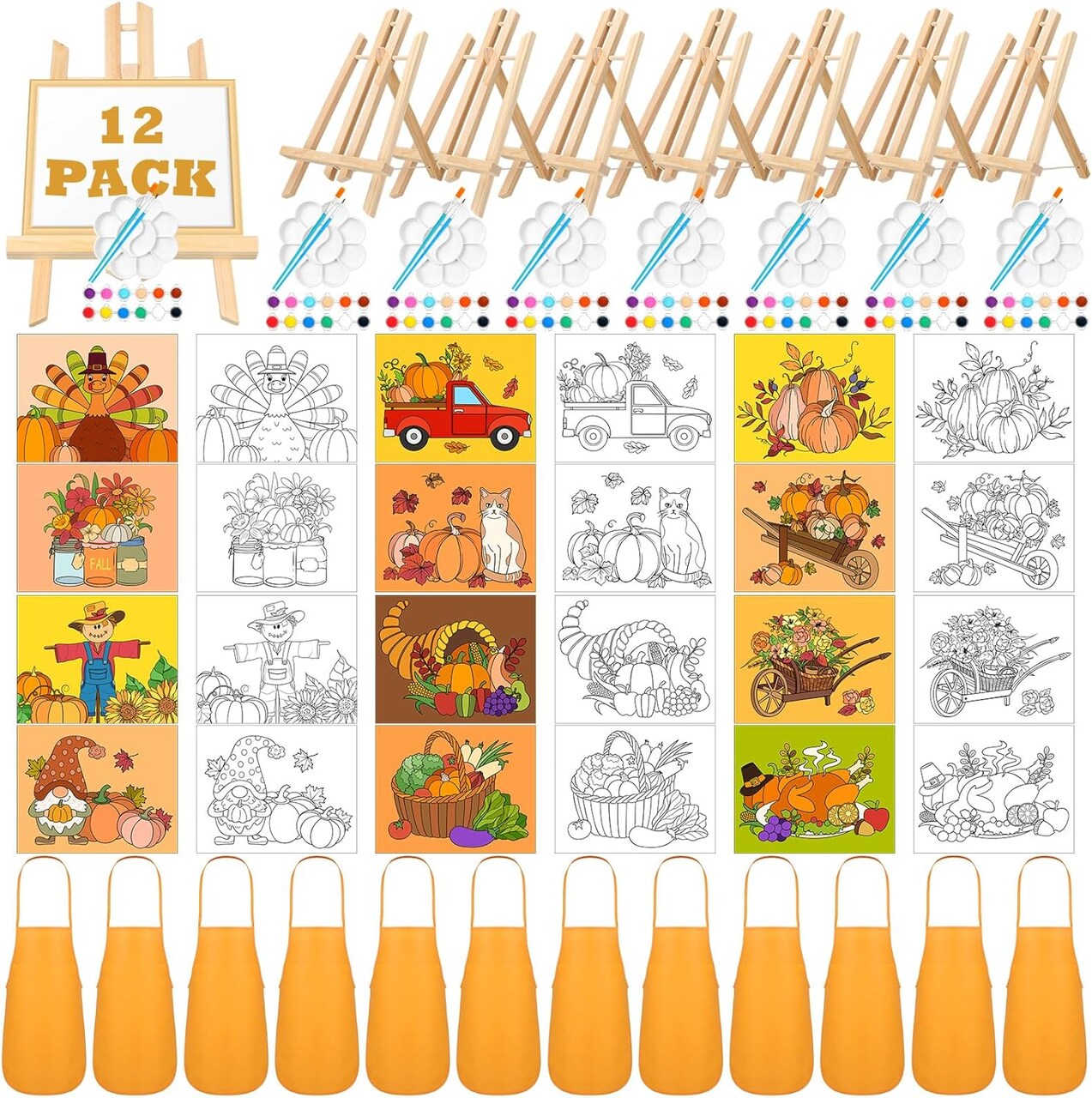 12 Set Fall Pre Drawn Canvas to Paint 7.87 x 9.84 Inches Thanksgiving Day Pre Printed Canvas
